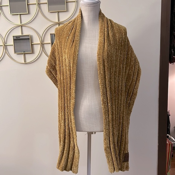 C.C. Woman’s Ultra soft chenille ribbed oblong scarf mustard knit shawl wrap - Picture 7 of 12